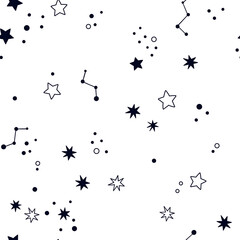 Starry seamless background. Cute space pattern in doodle style