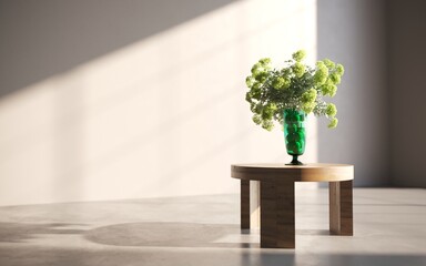 Bouquet of fresh spring flowers on gray wall background. Floral arrangement in vase. flower shop, florist work. 3D illustration, cg render