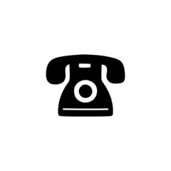 landline telephone, rotary phone icon   in solid black flat shape glyph icon, isolated on white background 