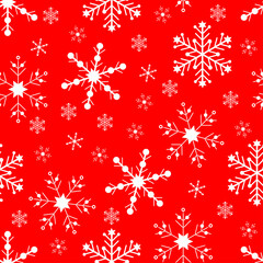 Fototapeta na wymiar New Year and Christmas seamless pattern. White snowflakes on a red background.