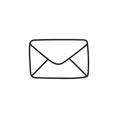 Envelope icon in flat black line style, isolated on white 