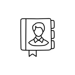 Phone book, telephone directory, address book, contact list icon in flat black line style, isolated on white background 