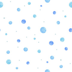 Fototapeta na wymiar Blue Watercolor Spots Seamless Pattern Repeated Background