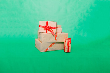 new Year's gifts on a green background
