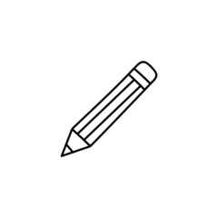 Pencil writing message icon in flat black line style, isolated on white background 