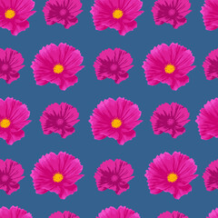 Pink Cosmos Flowers Seamless Pattern Repeated Background