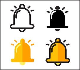 Bell icon line, gylph/solid, flat, and flat line art