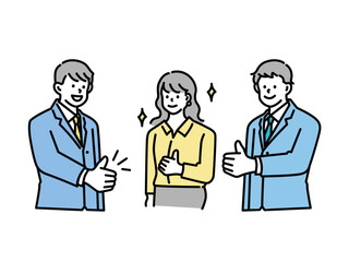 成功、グッドを表すイラスト(仲間、先輩、同僚、後輩、仕事、やる気、モチベーション、頑張る、応援、向上心、ビジネス) Shoulder-to-shoulder illustrations (companies, seniors, colleagues, juniors, work, motivation, hard work, ambition, business)