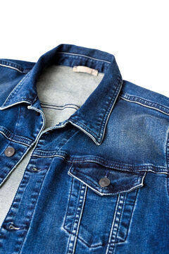 Blue denim jacket. Men's jean jacket with a classic collar and stitching.