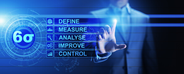 Six Sigma, Lean manufacturing, quality control and industrial process improving concept.
