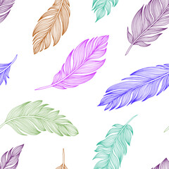 Vector feather pattern. Hand drawn color illustration. Vector 10 EPS.