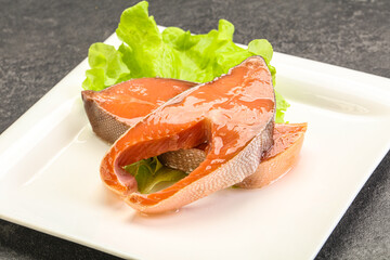 Two pink salmon fish steak