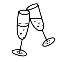 Two Clinking Festive Doodle Style Champagne Glasses