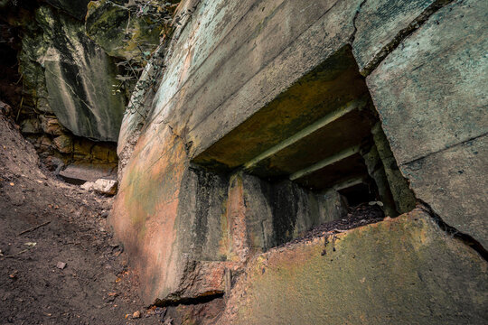 Old destroyed remains of Westwall bunkers along the border