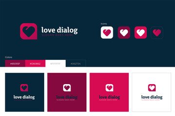 Love dialog or chat logo design concept. Logobook or brandbook. Vector illustration.
