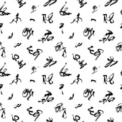 Messy scribbles vector seamless pattern. Hand drawn wavy and swirled brush strokes. Organic style texture. Freehand line scribbles, doodle pattern. Chinese black symbols on white background
