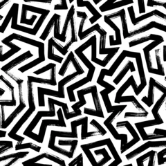 Wallpaper murals Painting and drawing lines Bold lines irregular maze seamless pattern. Abstract geometric background with black brush strokes. Vector triangular lines with scrapes. Hand drawn grunge black paint background. Irregular labyrinth.