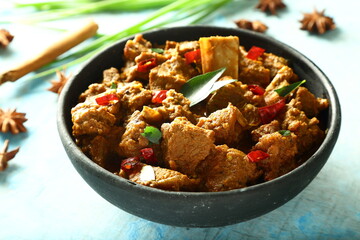 Bowl of  delicious  mutton curry ,roast, 