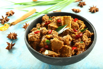 Bowl of  delicious  mutton curry ,roast, 