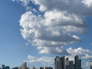 Fototapeta premium beautiful blue sky with clouds over the city