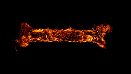 Rectangle with Fire Flames Isolated on Black Background, close-up.