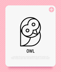 Funny owl with big eyes thin line icon. Modern vector illustration.