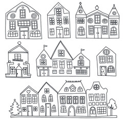 Vector set of houses in cute style. 