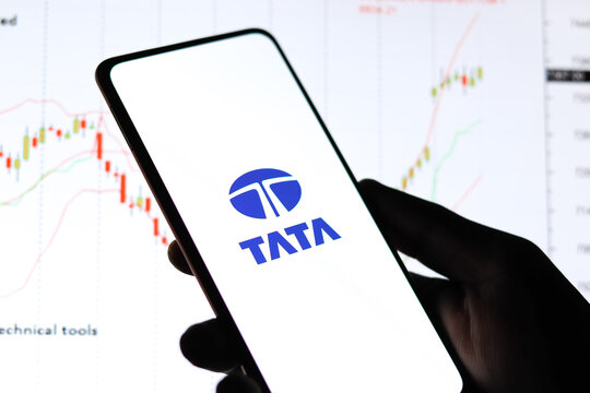 West Bangal, India - October 09, 2021 : TATA group logo on phone screen stock image.