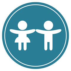 Kindergarten oder Angebote für Kinder - Blauer Button mit Kinder Symbol