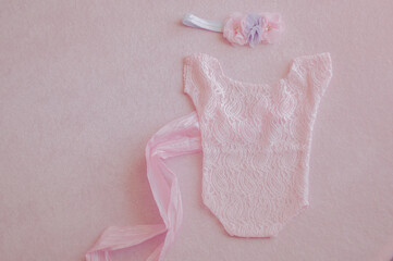 pink lace body dress for a newborn baby girl, flower hair dressing