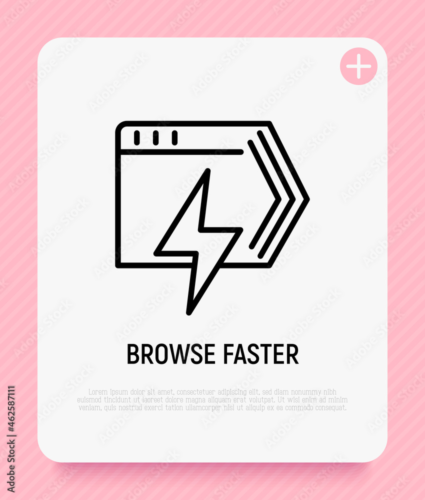 Wall mural faster browser thin line icon. web page with flash. modern vector illustration.