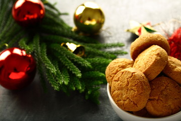 Oven fresh crispy baked butter cookies. traditional snack foods background,