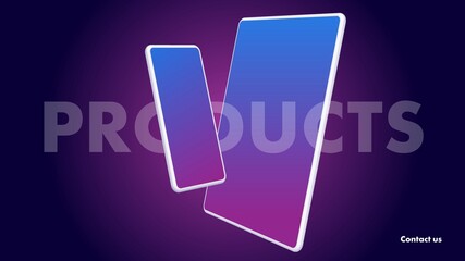 Product Advertisement Banner. Design for Presentation. Smartphone and Tablet Outlines on Violet Gradient Background. Vector illustration