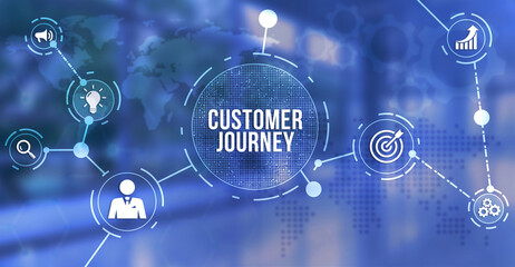 Internet, business, Technology and network concept. Inscription Customer journey on the virtual display. 3d illustration.