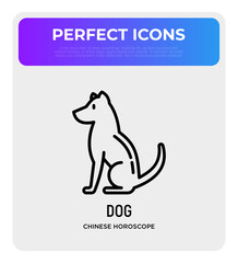 Cartoon dog thin line icon. Modern vector illustration for Chinese horoscope.