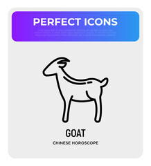 Cartoon goat thin line icon. Modern vector illustration for Chinese horoscope.