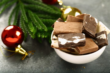 Bowl of delicious homemade sugar free chocolate bars.