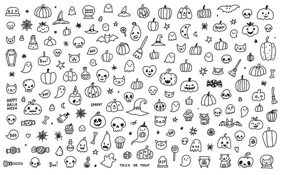 Doodle cartoon collection set of icon and symbols about the Halloween day,isolated background