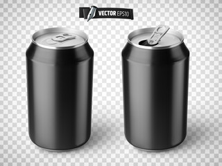 Vector realistic illustration of black soda cans on a transparent background.