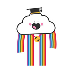 Cute lgbtq cloud character in graduate cap vector cartoon concept illustration isolated on a white background.