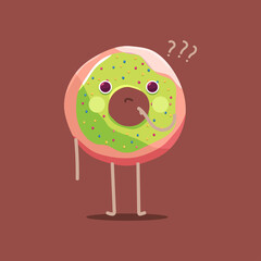 Cute thinking donuts vector cartoon character isolated on background.