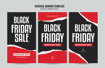 black friday vertical banner design template Premium Vector for social media post, web banner and flyer