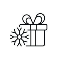 Gift box with snowflake linear icon. Thin line customizable illustration. Vector isolated outline drawing. Editable stroke