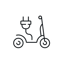 Charging the electric scooter linear icon. Thin line customizable illustration. Vector isolated outline drawing. Editable stroke