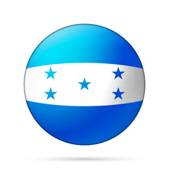 Glass light ball with flag of Honduras. Round sphere, template icon. National symbol. Glossy realistic ball, 3D abstract vector illustration highlighted on a white background. Big bubble
