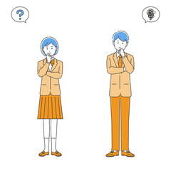 考える制服姿の学生・男女　3色