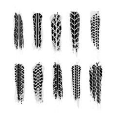 Largest set of realistic grunge wheel tires traces, car tread tracks on white