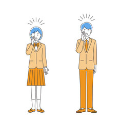 大声で伝える制服姿の学生・男女　3色