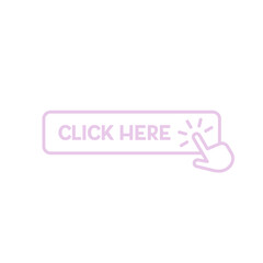 Purple outline click here square button with hand pointer icon.