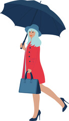 Girl under an umbrella and with a bag on a transparent background